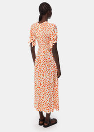 Spot Shirred Midi Dress